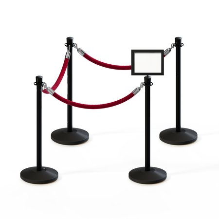 MONTOUR LINE Stanchion Post and Rope Kit Black, 4CrownTop 3Maroon Rope 8.5x11H Sign C-Kit-3-BK-CN-1-Tapped-1-8511-H-3-PVR-MN-PS